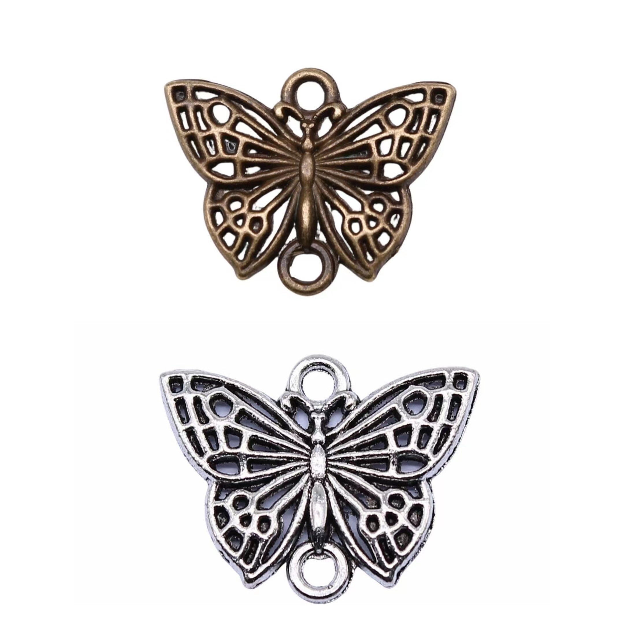 10PCS Silvery Butterfly Ornament Connector Alloy Pendant Key Chain