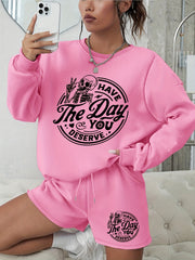  Halloween 2pcs Set Graphic Sweatshirt & Shorts Outfits
