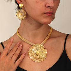 18K Plated Alloy Pendant Necklace & Earrings Set for Wedding