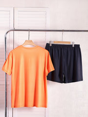 Women's Plus Letter Print 2PC Set Round Neck Top & Shorts