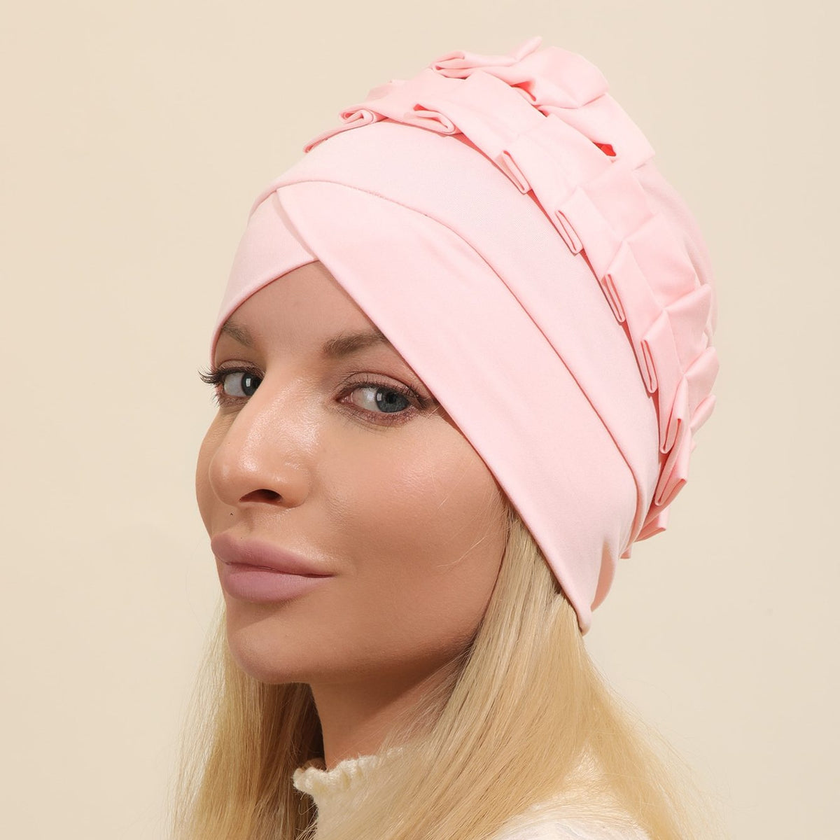 Solid Ruffles Turban Cap Head Wrap Chemo Cap Beanie