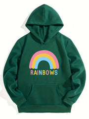 Girls Rainbow Print Hooded Sweatshirt Top