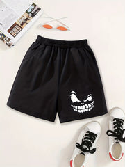 Girls Smile Print Casual Sweat Shorts Elastic Waist Work Out Shorts