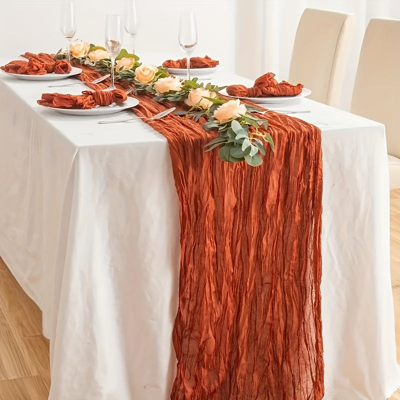 Bohemian Crepe Table Runner, Nomadic Style Long Gauze for Weddings
