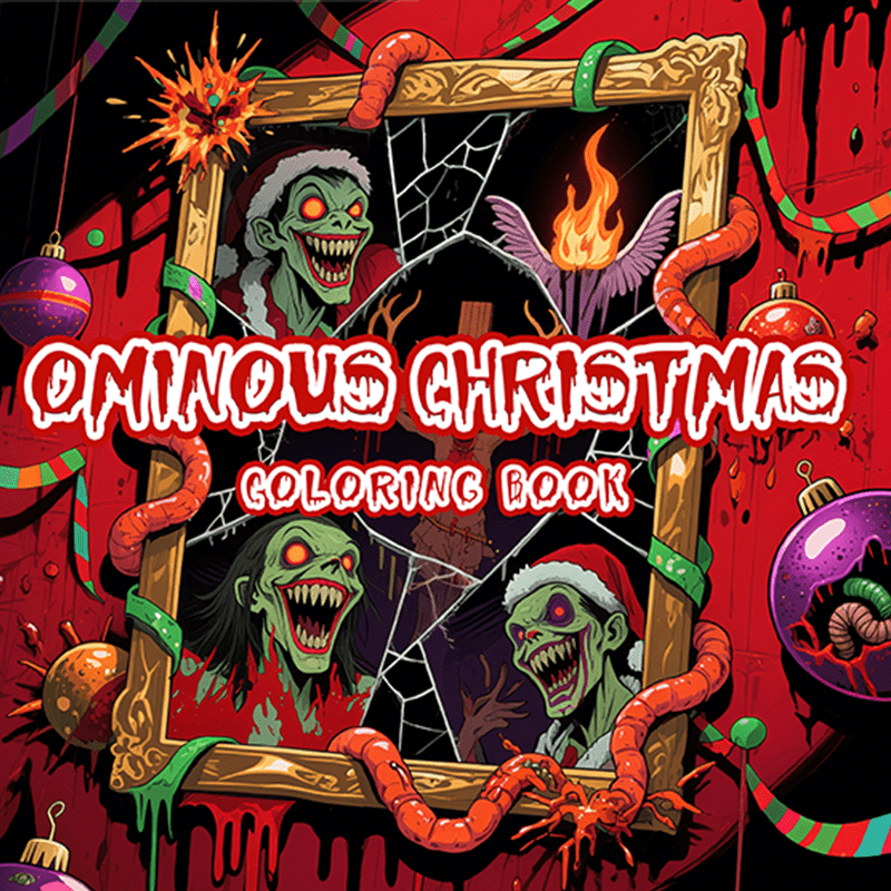 Gothic Horror Christmas Coloring Book - Dark Red Adult Activity Book