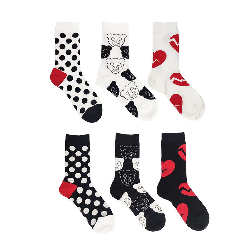 6 Pairs Polka Dot & Heart Print Socks Mid Tube Women's Stockings