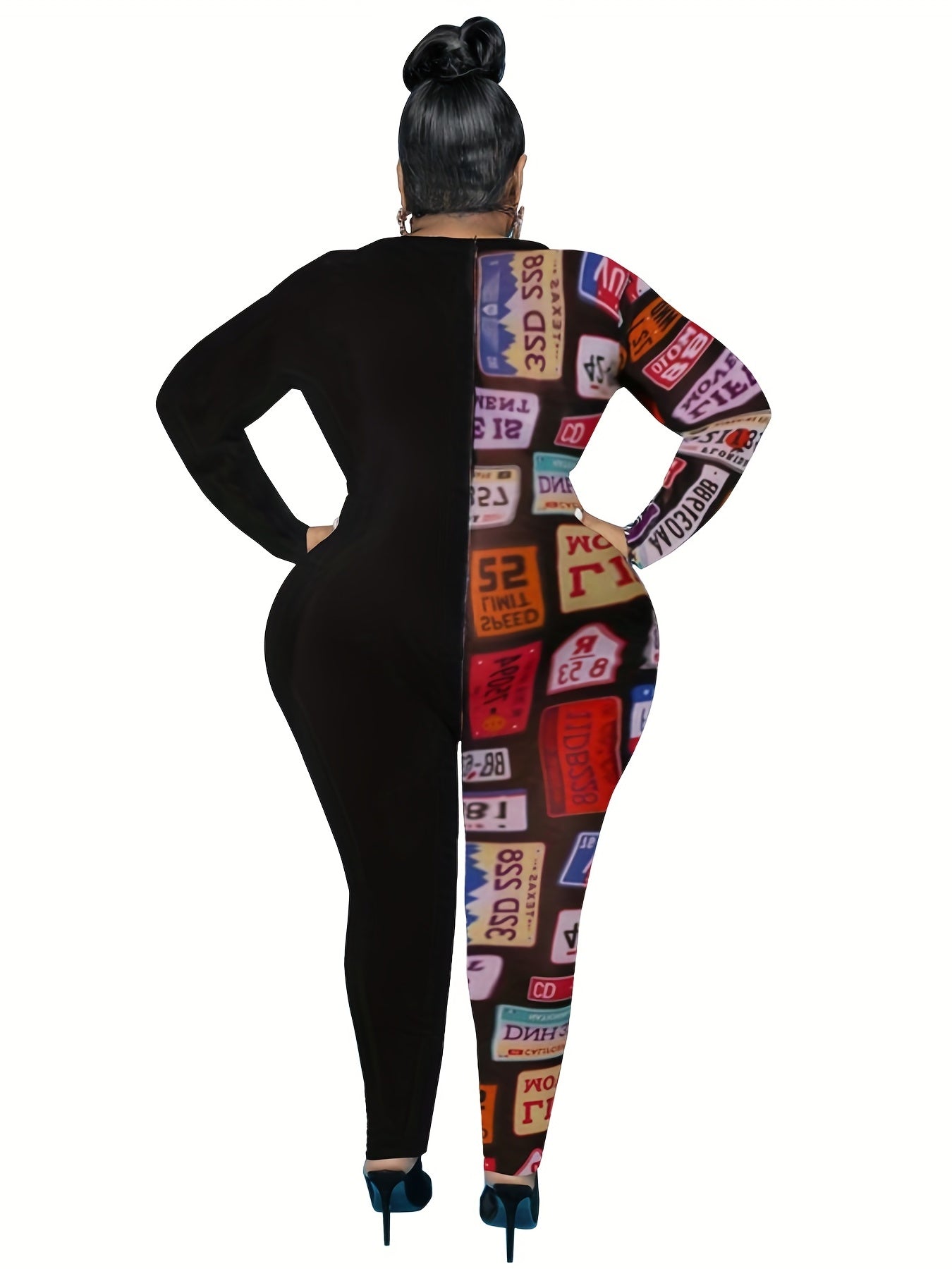  Colorblock Graffiti Print Jumpsuit