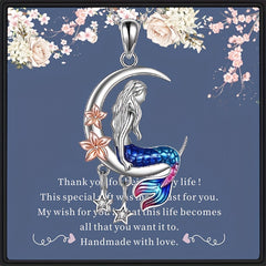 Mermaid Necklace Ocean Mermaid Crescent & Star Necklace With Flower Pendant