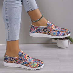 Women's Floral Print Slip On Low Flat Canvas Shoes