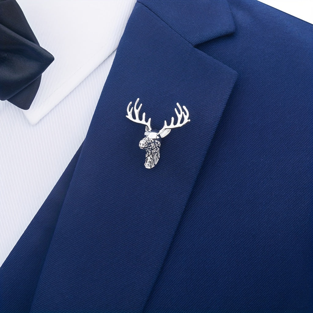 Men's Christmas Deer Head Brooch Pin Copper Metal Corsage