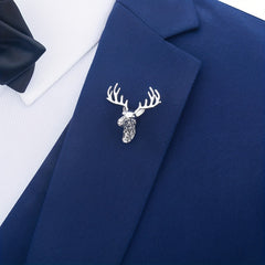 Men's Christmas Deer Head Brooch Pin Copper Metal Corsage