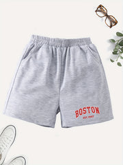 Girls' Casual BOSTON Graphic Shorts Elastic Waist Regular Fit Summer