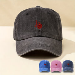 Red Rose Embroidery Baseball Cap Washed Distressed Sports Hat