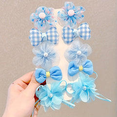 10pcs Flower Bowknot Hair Clips Fabric Barrette Sweet Hair Accessories