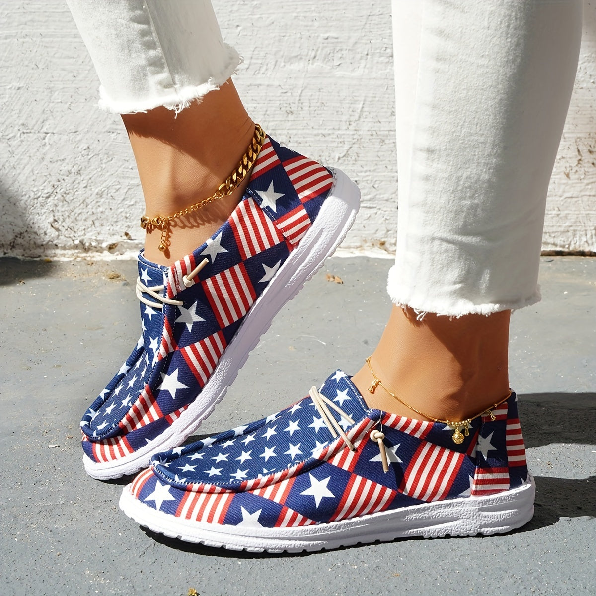 Women's America Flag Print Sneakers Casual Lace Up Canvas Shoes Lightweight