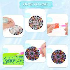 2pcs Floral Diamond Painting Makeup Mirror Double Sided
