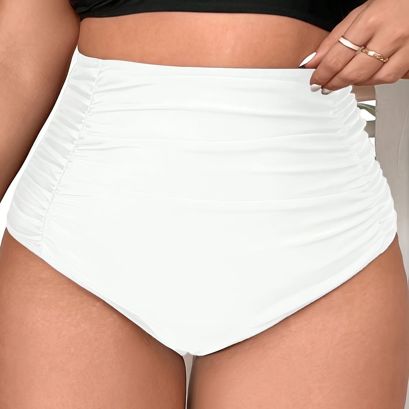  Solid Ruched Tummy Control Bikini Bottoms Women's Beachwear Panty