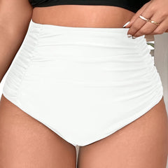  Solid Ruched Tummy Control Bikini Bottoms Women's Beachwear Panty