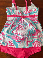 Colorful Pattern Tankini Set Boxer Shorts Swimsuit Women's Swimwear