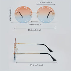 Rimless Round Sunglasses Ombre Lens Hollow Glasses