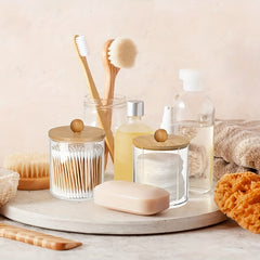 Cotton Pad Holder with Bamboo Lid, Bathroom Storage Box, Dust-proof