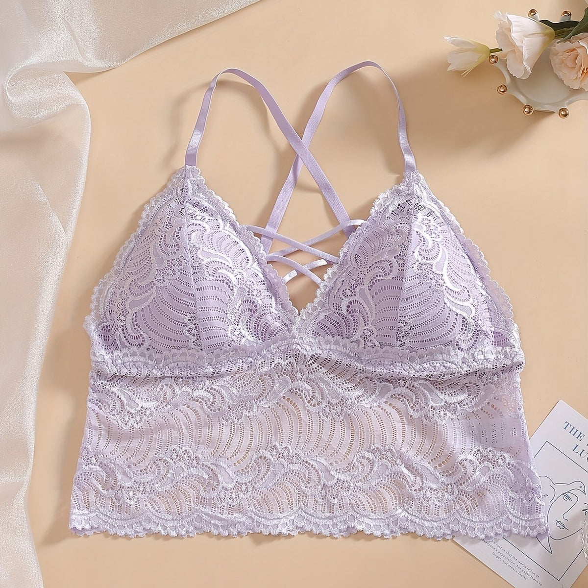  Sexy Bra Women's Floral Jacquard Lace Longline Bra