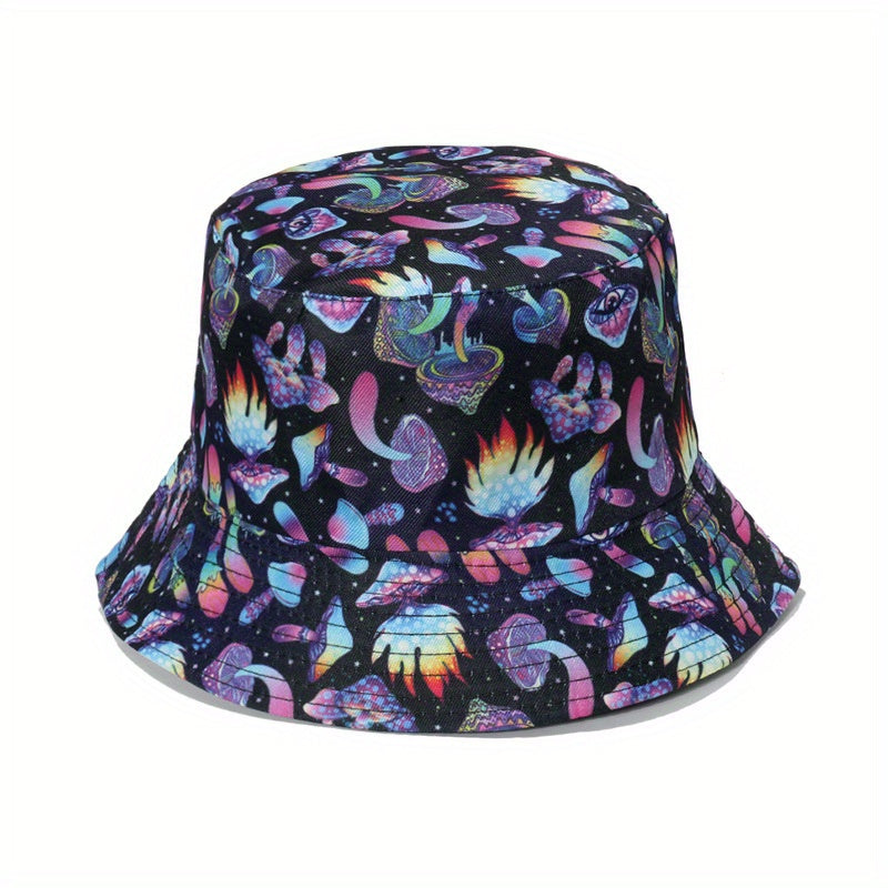 Flower Mushroom Print Bucket Hat Sunscreen Basin Hats