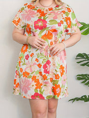  Floral Print Short Sleeve Mini Tee Dress