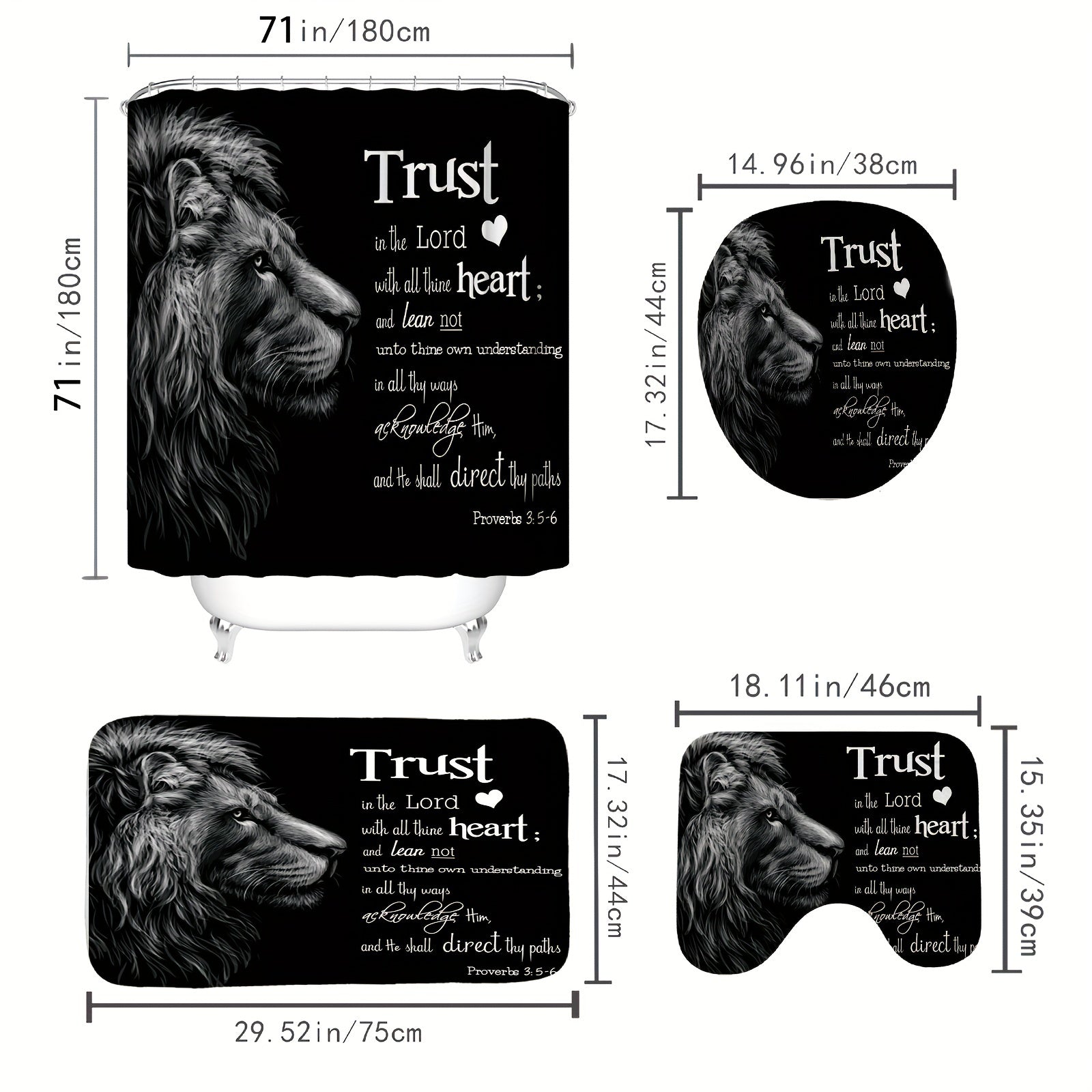 Wildlife Lion Inspirational Quote Shower Curtain Set