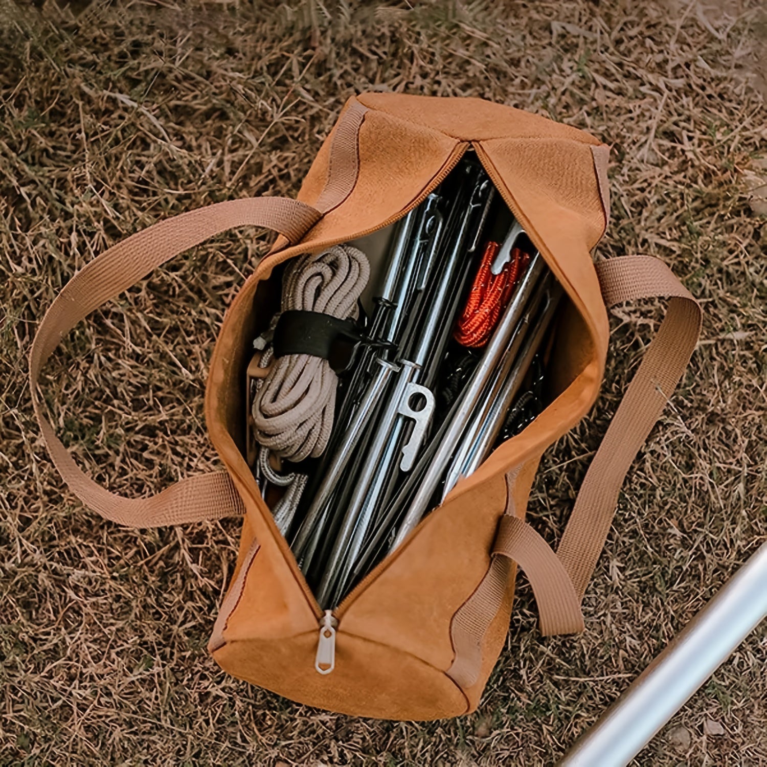 Multifunctional Outdoor Tent Stakes Storage Bag with Handle