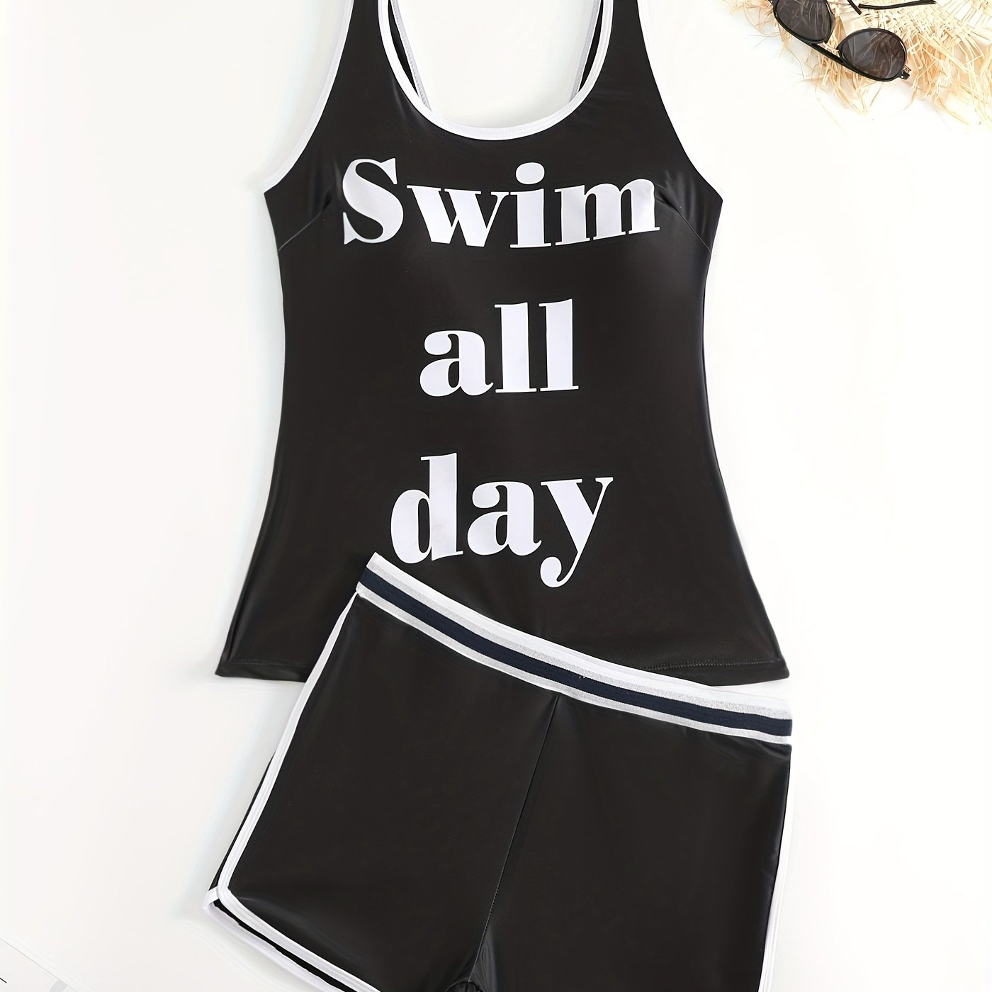 Sporty Tankini Set Women's Plus Letter Print Tank Top