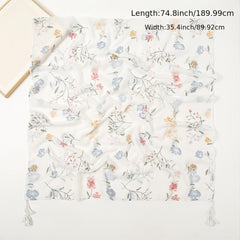 Floral Print Scarf Tassel Linen Shawl Lightweight Sunshade Shawls