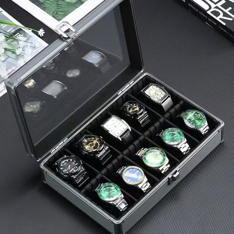 Watch Display Box Aluminum Alloy Watch Storage Box Tempered Glass Cover