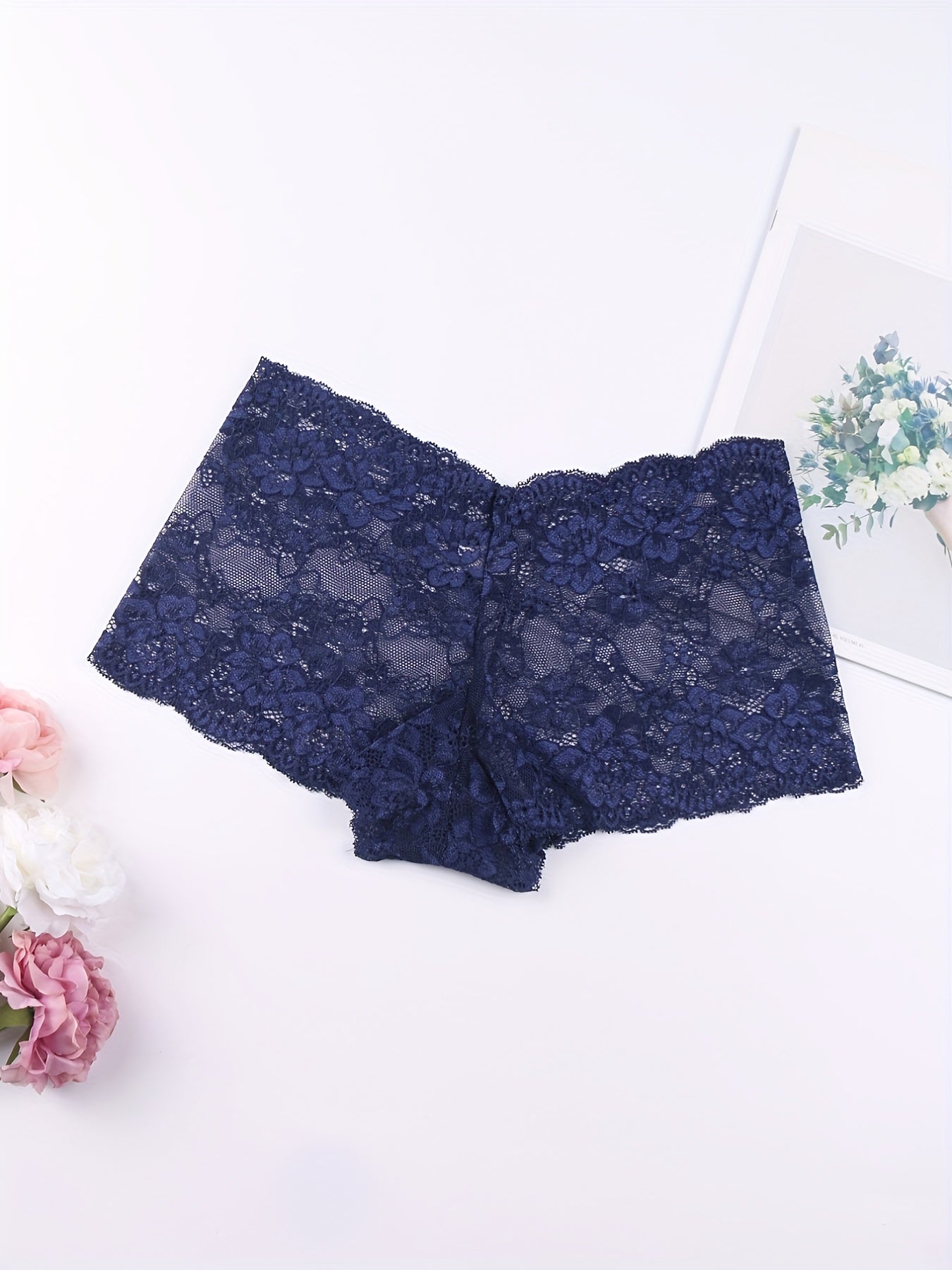 6pcs Floral Lace Boyshort Panties Soft & Comfortable Women's Lingerie