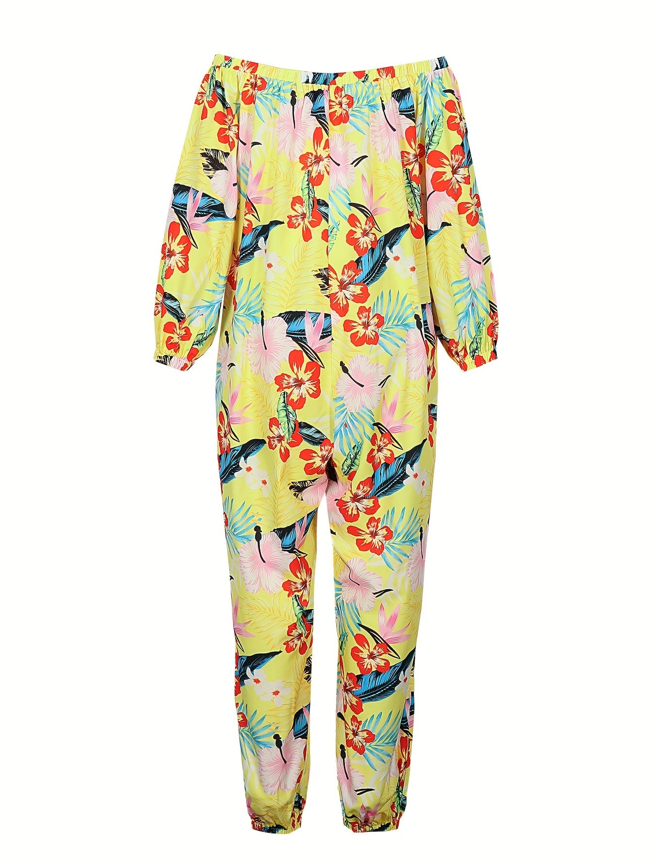  Floral Print Off Shoulder Jumpsuit With Pockets