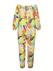  Floral Print Off Shoulder Jumpsuit With Pockets