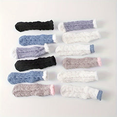 12 Pairs Colorblock Fuzzy Socks - Women's Mid Tube Stockings