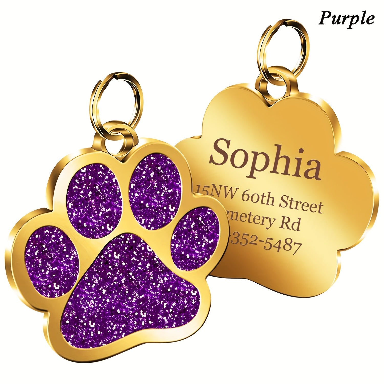 Personalised Glitter Pet ID Name Tag Pendant