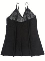  Ruffle Trim Lace Cami Nightdress Women's High Stretch Sleepwear