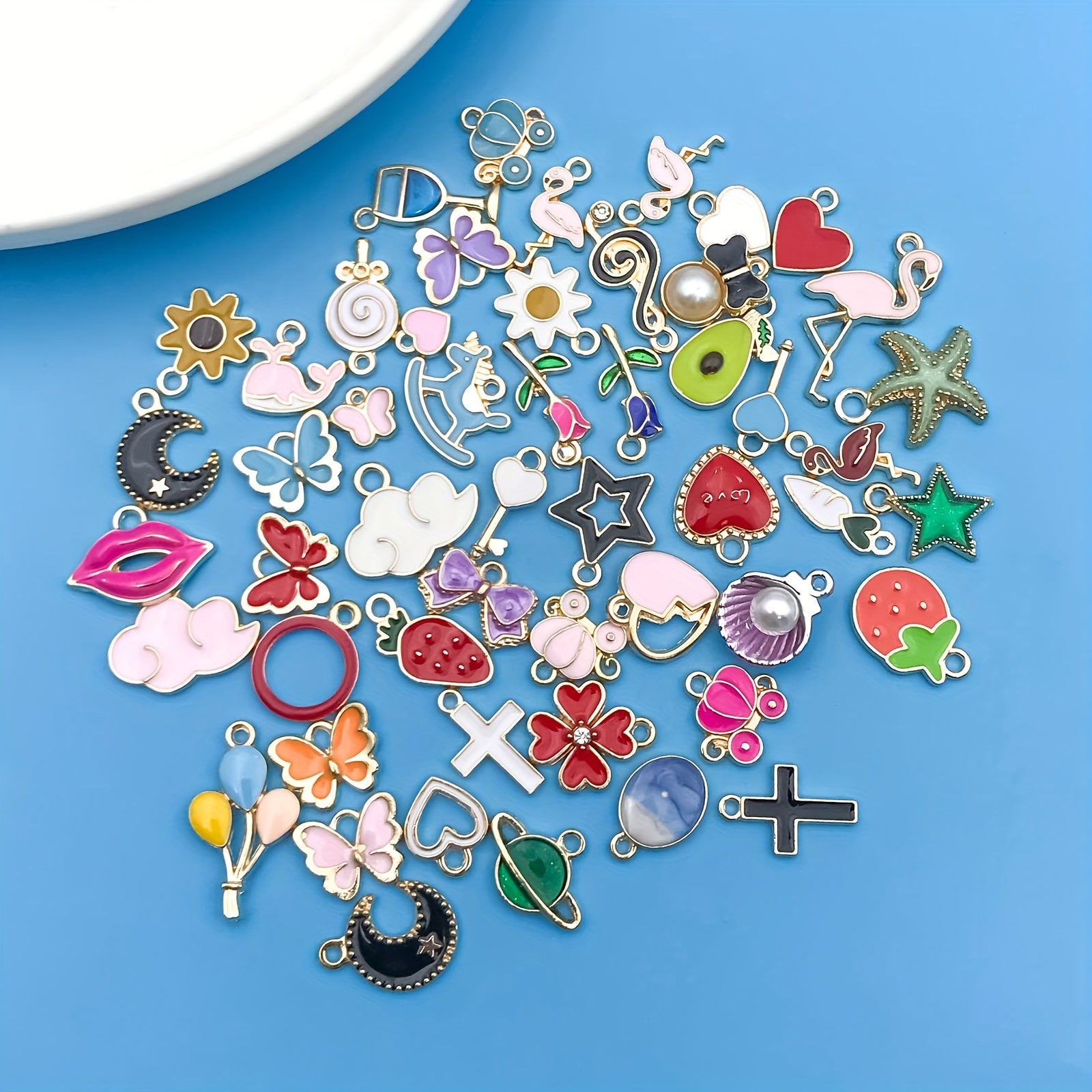 50pcs Enamel Mix Flowers Heart Charms Pendants DIY Jewelry Making