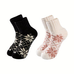 2 Pairs Floral Print Socks Comfy & Warm Mid Tube Women's Stockings