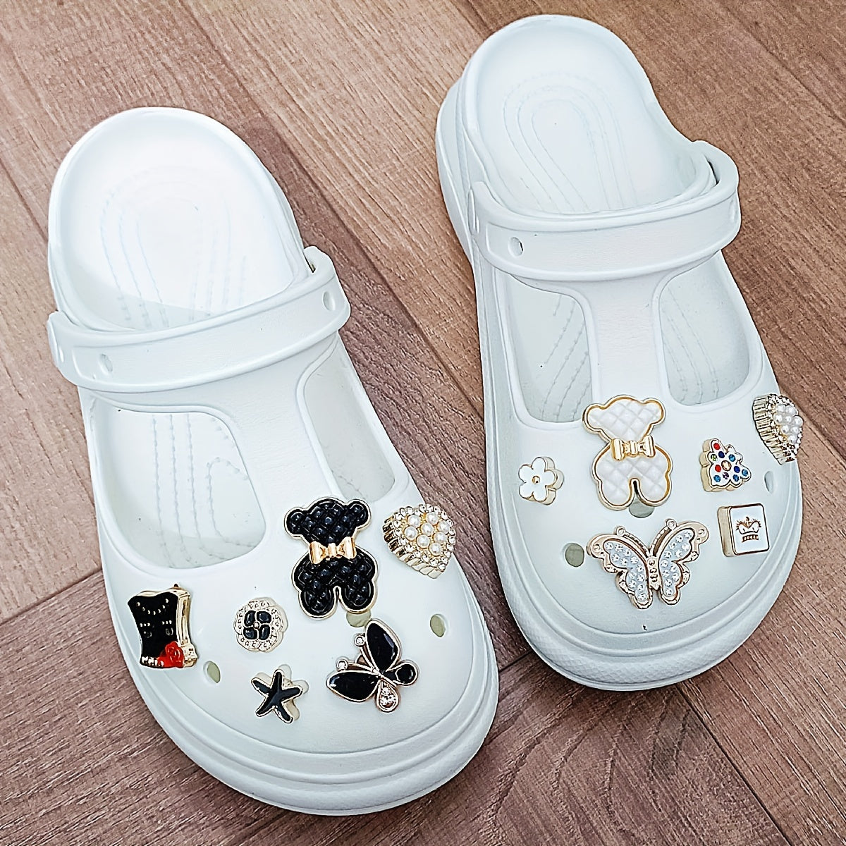 Women's Bear Charms Clogs Closed Toe Cut Out Non Slip Slide Shoes