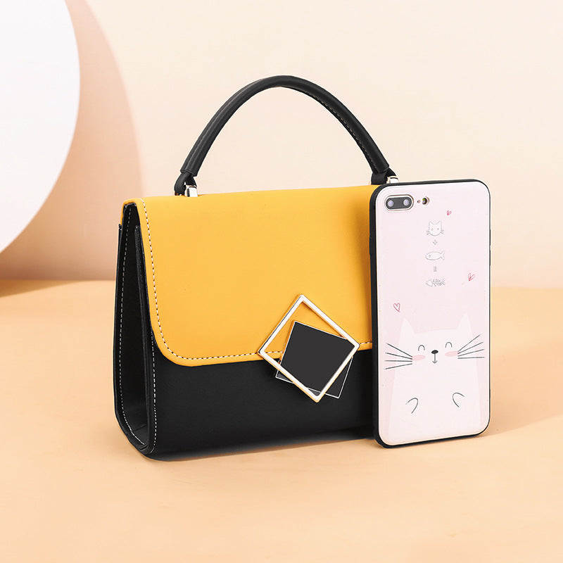 Two Tone Buckle Decor Flap Square Purse Shoulder Bag