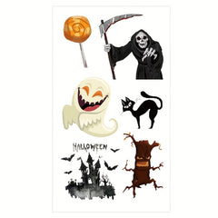 Cartoon Witch Pumpkin Bat Halloween Horror Tattoo Sticker