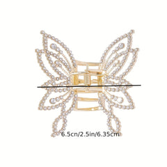Golden Rhinestone Butterfly Hair Claw Clip Strong Hold Grip Hair Jaw Clip