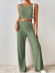 Women's Plus Ribbed Crop Tank & Wide Leg Pants Set