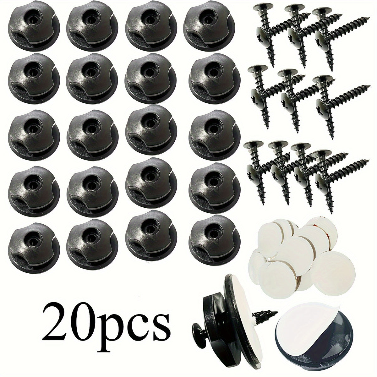 20pcs Car Trunk Hook Mounting Points Luggage Net Hook w/Screws & Adhesive