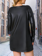 Solid Faux Leather Long Sleeve Mini Dress