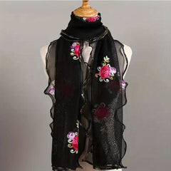 Ruffles Rose Embroidered Scarf Double Layer Gauze Head Wrap