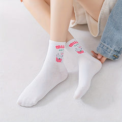 5 Pairs Cartoon Animal Print Socks Women's Mid Tube Stockings & Hosiery